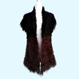 Ethyl Faux Fur Black and Brown Ombré Open Front Cardigan Sweater Vest, Women’s M
